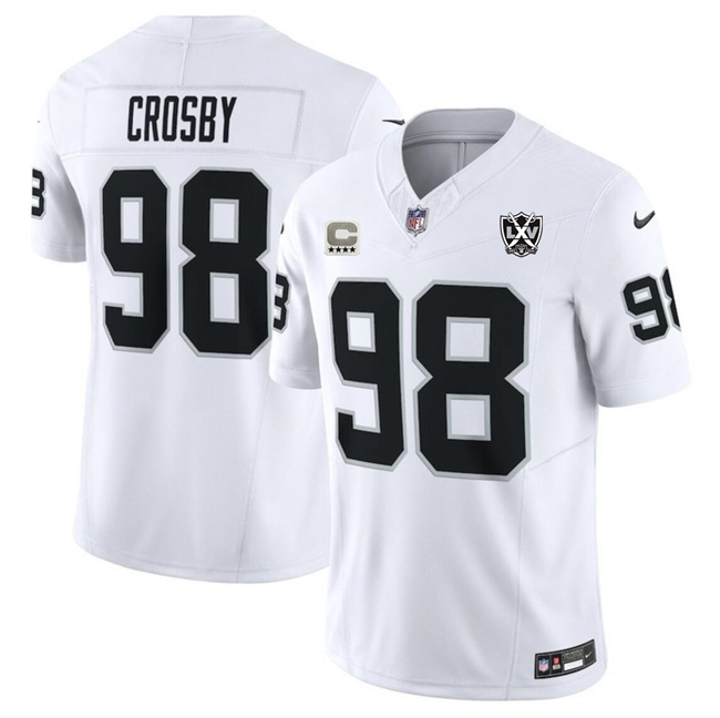 Men's Las Vegas Raiders #98 Maxx Crosby White 2024 F.U.S.E With 4-Star C Patch And 65th Anniversary Patch Vapor Stitched Football Jersey